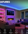Color Changing RGB LED Strip Light 16.4 Ft With Motion Sensor And Remote used in a modern living room setting.