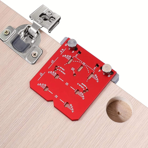 Adjustable Cabinet Hinge Jig For 35mm Drilling 45mm And 48mm Concealed Hinges Drill Guide Tool installed on cabinet
