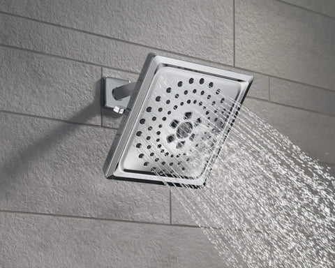 3-Setting Chrome Rain Shower Head With H2Okinetic Spray, 7.5 Inch Square Shower Head, 1.75 GPM Flow Rate, Lumicoat Chrome Finish