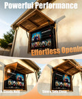 Heavy Duty Gas Struts With Mounting Brackets Set Of Two shown in use for effortless opening of an outdoor TV cabinet.