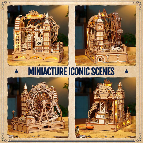 3D Wooden Puzzle For Adults Marble Run London Adventure 431 Piece Set Lets A Marble Cruise Past Big Ben Tower Bridge And The London Eye with lit miniature scenes