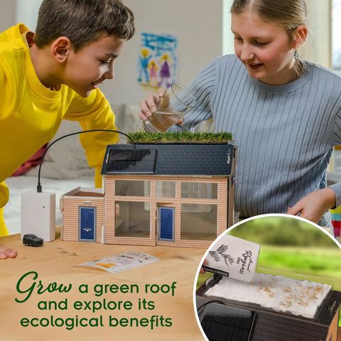 Hands On Green Energy STEM Kit For Kids And Classrooms Build An Energy Efficient Model Home With Solar Panel LEDs Sensors Explore Clean Energy Sustainable Living And Real World Green Architecture Lessons: kids watering green roof model home