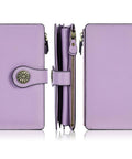 Women's RFID Blocking Trifold Wallet With Large Capacity Card Holder Purse, 25 Card Slots, Clear ID Windows, Zipper Pocket, purple view
