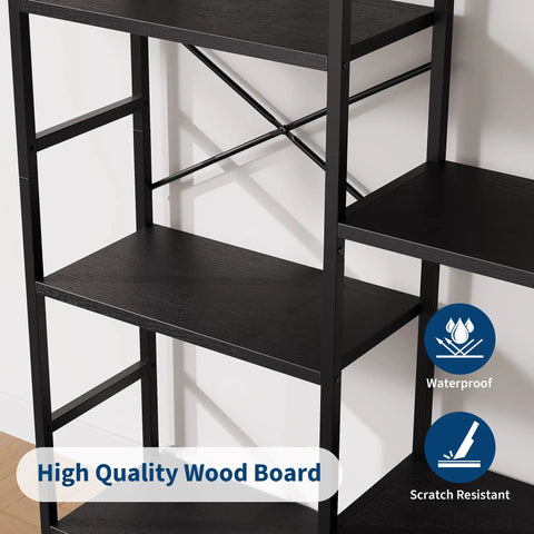 Arched Triple Column Small 4 Tier Bookshelf With Open Display Shelves And Iron Pipe Accents showing wood texture and durability