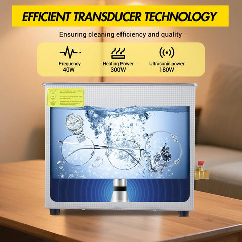 6.5 Liter Commercial Ultrasonic Cleaner With 40khz Kick And Built In Heater Hella Effective At Jewelry Watches Lab Parts Stainless Steel Tank Digital Timer Controls with glasses and watch in water
