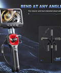 360 Degree Articulating Borescope With Slim 6.2mm Probe For Tight Spaces, Four Way Flexible Inspection Camera To Reach Tight Passages, Navigate Like A Pro In Automotive, Plumbing, And Machinery Tasks; handheld screen and 360° probe