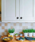 40 Pack Matte Black Cabinet Knobs For Kitchen, Dresser, And Cupboard on white cabinets in a bright kitchen setting