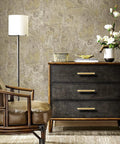 Wooden dresser with three drawers featuring Four Pack 3 Inch Solid Brass Cabinet Pulls In Brushed Gold Finish For Kitchen Cabinets And Drawers Heavy Duty Drawer Handles 3 Inch Center Holes Wardrobe Doors Modern Stylish Durable Construction For Everyday Use And Easy Installation, next to a chair and lamp in a modern room setting.