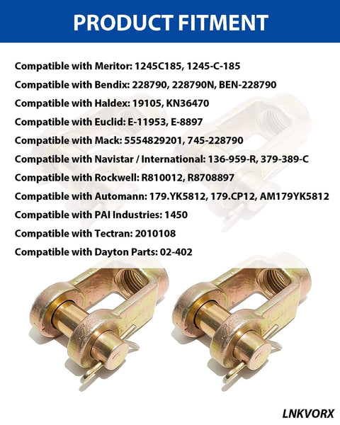 4 Pack Slack Adjuster Clevis Pin Kit With A Half Inch Pin And Five Eighths Thread Forged Brake Yoke Set For Type 20 24 And 30 Air Brake Chambers Replaces Meritor 1245C185 And Bendix 228790 For Heavy Duty Truck Applications with product fitment details