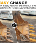 Beefy 230SP Excavator Bucket Teeth Set - Heavy Duty Five Pack for Skid Steer and Backhoe before and after installation
