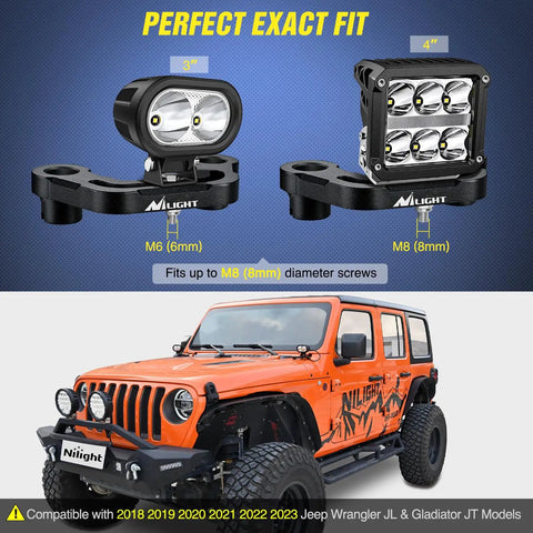 Front A Pillar Hood Cowl Mount Bracket For Offroad LED Pod Lights On 2018 To 2023 Jeep Wrangler JL JLU And 2020 To 2023 Gladiator JT