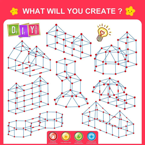 Creative Fort Building Kit For Kids STEM Construction Toys With 140 Pieces 30 Magic Balls 64 Long Rods 46 Connectors