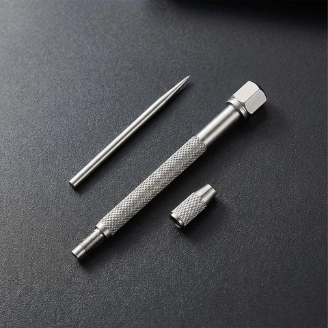 Top Shelf Tungsten Carbide Pocket Scriber For Driving Razor Sharp Weld Marks And Engraving Metal Glass Or Ceramic Sheets With A Comfy Handle That Crushes Rough Work Daily on black surface.