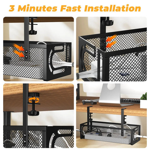 Under Desk Cable Management Tray No Drill Steel Desk Organizer With Side Opening Design installation steps.