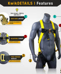 Rugged Fall Protection Kit With Full Body Harness Lanyard Roof Anchor And Cross Arm Strap Built Tough For Roofing Jobs ANSI OSHA PPE Ready For Worksite Safety shown on mannequin display.