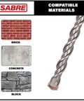 Sabre Tools 1/2 in x 18 in SDS-Plus carbide-tipped rotary hammer drill bit for brick, concrete, and block.