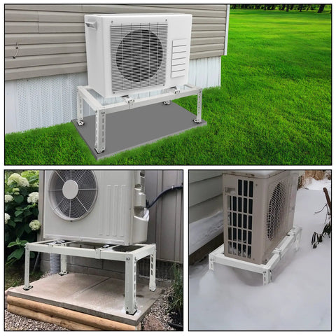 Beefy Ground Stand For Ductless Mini Split AC And Heat Pump, Adjustable 4 To 12 Inch Outdoor Condenser Bracket, weatherproof steel support