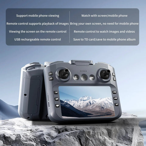 Ultimate 4K Drone With Dual HD Cameras Four Point Three Inch Controller Screen 60 Minute Fly Time remote screen view