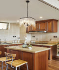 Four Light Crystal Chandelier With Black Iron Frame And K9 Clear Crystals in kitchen above island, vintage industrial modern style