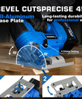 20V Brushless Cordless Jig Saw With 4.0Ah Battery on wooden surface showing 45° bevel cut and aluminum base plate