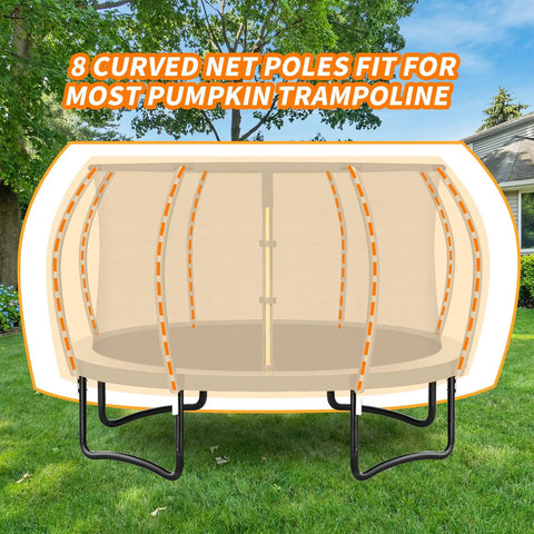 8 Curved Trampoline Poles and Safety Enclosure Net for enhancing your yard with Kick Your Backyard Fun Up A Notch With This Knockout Replacement Kit Featuring Eight Curved Trampoline Poles And Hella Tough Safety Enclosure Net For Rock Solid Storm Defense.
