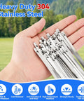 Person holding heavy duty 304 stainless steel cable ties outdoors
