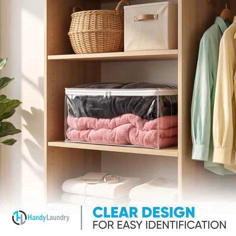 Large 90L Clear Zippered Comforter Storage Bag For Blankets Bedding Clothes And Pillows Super Handy Durable Plastic Organizer