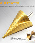ROGAPER 12-step spiral groove drill bit, gold-colored high-speed steel, 1/4 in to 2-3/8 in, for metal and plastic