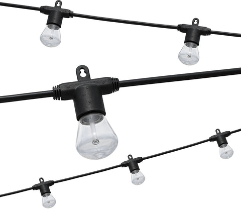 Backyard Bistro Style 24 Foot Outdoor String Lights With 12 Shatter Resistant Lifetime Bulbs, 2200K Warm White shown hanging