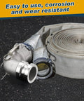 Aluminum Cam and Groove Hose Fitting 2 Inch Female to 2 Inch Male 90 Degree Elbow with rolled hose, industrial use