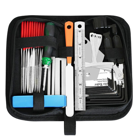 All In One Guitar Setup Tool Kit With Carry Bag For Bass Ukulele Banjo Pro Grade Fret Crowning File Fret Rocker open case