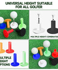 Color Coded Golf Tees 22 Piece Set With 12 Rubber Tees In 6 Sizes Two Each Plus Bamboo Tees on grass with multiple height options