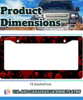 Blood Drop License Plate Frame With Blood Spatter Pattern For Front Or Rear Car Tags Stainless Steel Reusable Dope Auto Decoration With Screws 6.3 X 12.2 Inches shown with dimensions