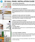 3D wall panel installation guide with step-by-step visuals for 12 Pack 3D Diamond Wall Panels 19.7x19.7 Inches PVC For Living Room Office TV Backdrop.