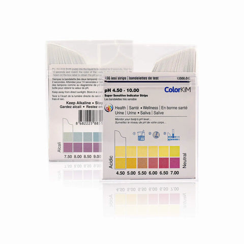 Body pH Test Strips for Urine and Saliva, 4.5 to 10 pH Range With 0.5 Increments, 100 Strips, Easy Read Color Chart displayed