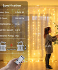 900 LED Outdoor Curtain Lights With Remote, 9.5 by 29.5 Feet Twinkle Warm White String Lights for Bedroom Backdrop