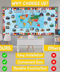 Total 63 Piece World Geography Set For Classrooms And Home with map and flags in educational setup