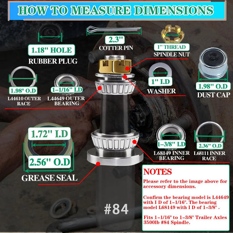 OZISENS 2-set trailer bearing kit for 1-3/8 to 1-1/16 in spindles with seals, caps, cotter pins, nuts front view