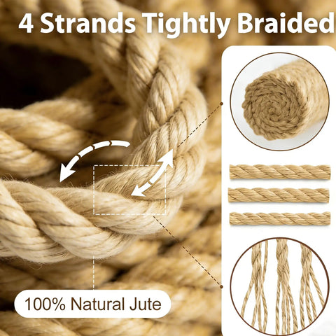 Heavy Duty Natural Jute Rope Built Tough For Crafts And Nautical Tasks With Rock Solid Reliability For Hammock Hanging Bundling And Railing Wrap Serving Up A Hefty Four Strand Twist In Fifty Foot Lengths