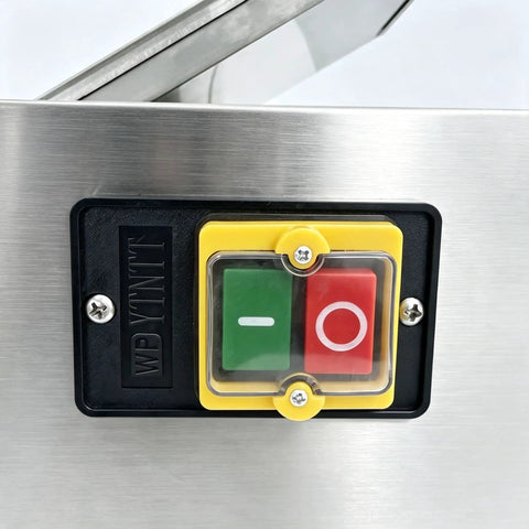 Control panel of Heavy Duty Commercial Electric Dough Roller And Sheet Machine Features 2200W Motor For Uniform Pizza Base Baking Sprocket Drive Pressing System.