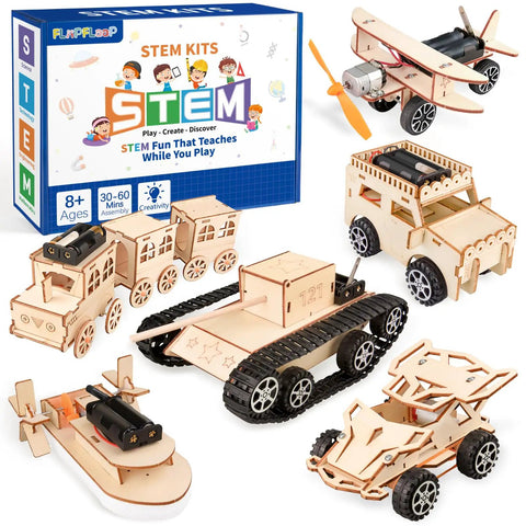6-In-1 STEM Kit For Kids Ages 8-12, Totally Cool Educational Toys For Boys And Girls, Wooden Building Kit With Realistic Science Experiments