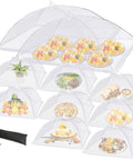 Outdoor Mesh Food Covers Set 10 Pack Pop Up Tents for Picnic and Camping over assorted dishes, includes storage bag