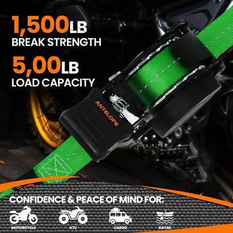 Super Sweet Retractable Ratchet Straps 1 Inch By 12 Feet 4pk High Octane Cargo Tie Downs secured for 1,500 lb break strength.