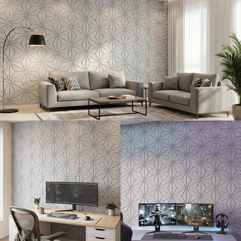 Hexagon Acoustic Panels Dead Ass Soundproof Foam Wall Tiles High Density Noise Dampeners in modern living and workspace.