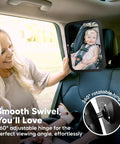 Wide 360 Degree Crystal Clear Baby Car Seat Mirror For Rear Facing Seats, mother adjusting shatterproof backseat mirror
