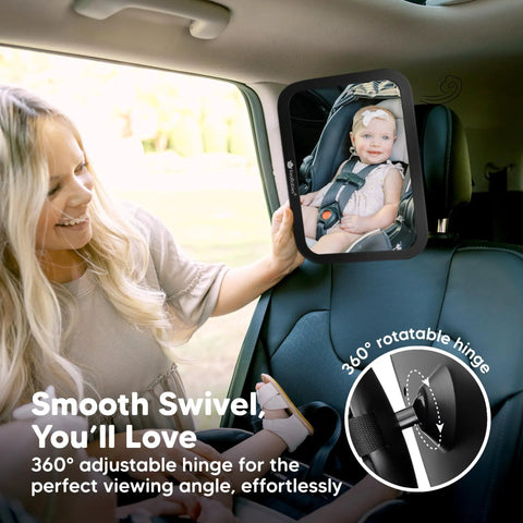 Wide 360 Degree Crystal Clear Baby Car Seat Mirror For Rear Facing Seats, mother adjusting shatterproof backseat mirror
