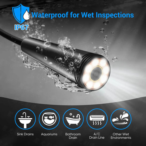 1920P HD Borescope With 8 Adjustable LEDs Semi Rigid Endoscope for wet inspections, IP67 waterproof