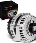 Heavy Duty 12V 145Amp Alternator Fit For GMC Envoy Savana Sierra Yukon Tahoe Suburban Trailblazer SSR Express Silverado 1500 2500 3500 2001 2011 Models OE 6019239 Replacement, front view of alternator with box