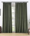 Extra Wide Linen Blackout Curtains With Hooks For Track System Sliding Doors, 2 Panels, 70 Inch Wide By 90 Inch Long Each