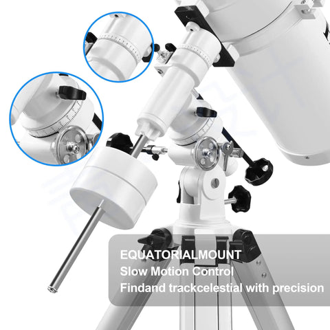 150mm Aperture Reflector Telescope For Adults With 750mm Focal Length Manual German Equatorial Mount highlighted details.